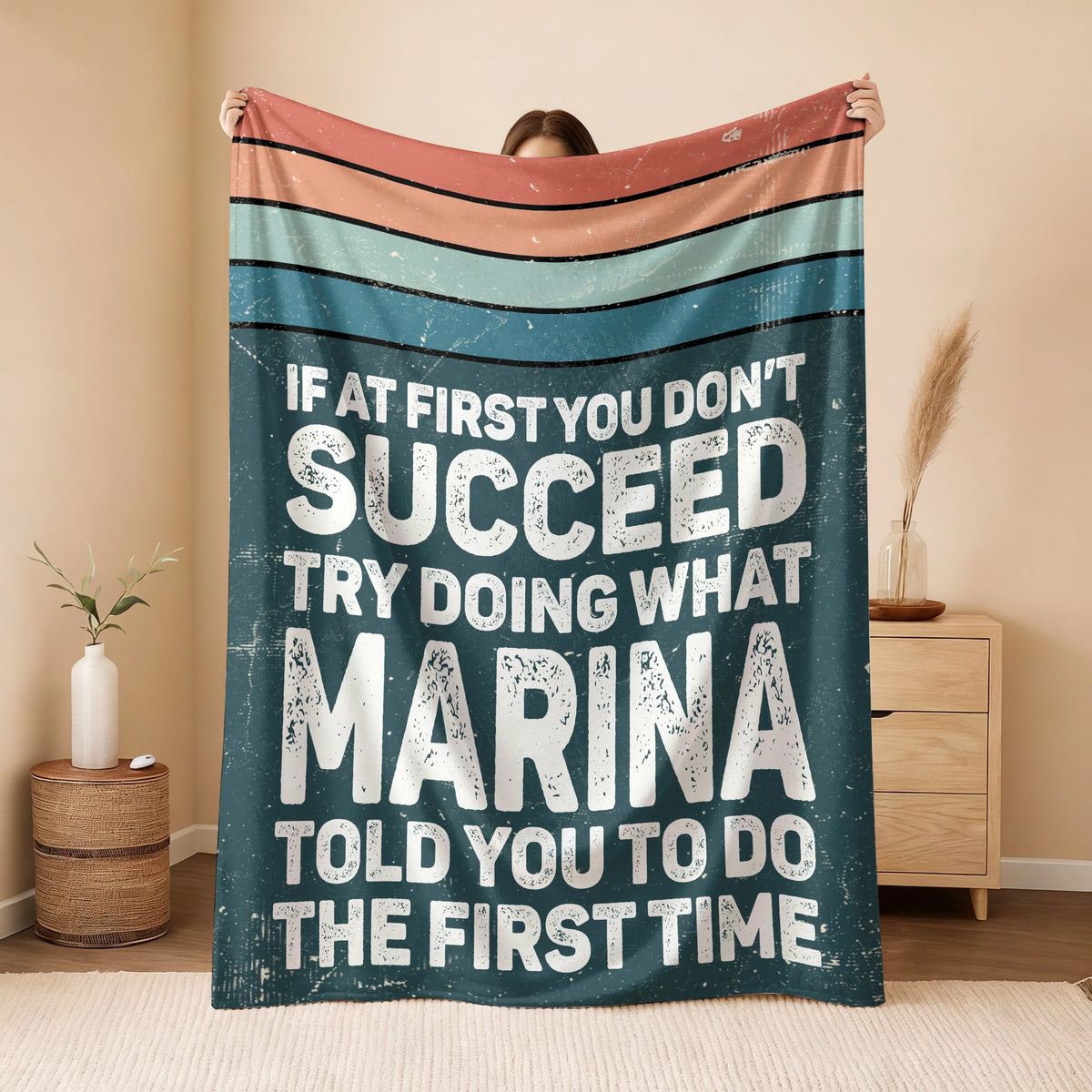 If At First You Don’t Succeed Retro Green Fleece Blanket MARINA 13K1 BK29