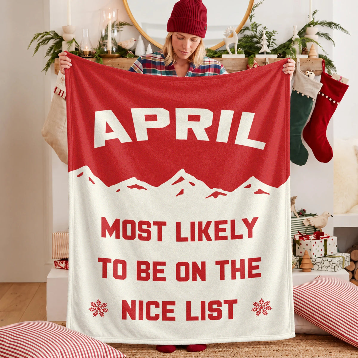 Most Likely on the Nice List Red Vintage Christmas Fleece Blanket APRIL 13K1 BK63