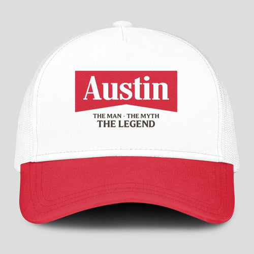 The Man The Myth The Legend Red And White Mesh Cap AUSTIN 13K1 C197PF