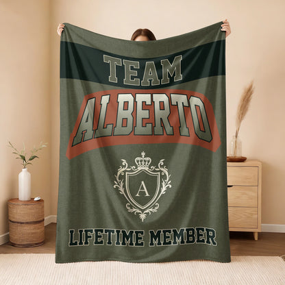 Team Your Name Lifetime Member Sage Green Fleece Blanket ALBERTO 13K1 BK22