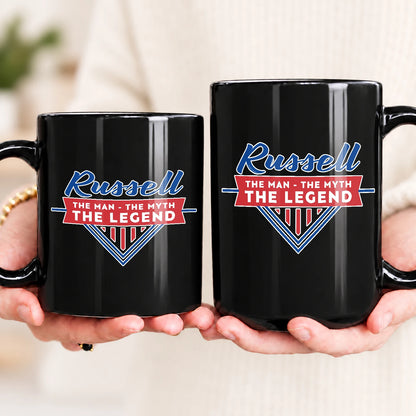 The Man The Myth The Legend Red And Blue Logo Mug RUSSELL 13K1 MG34