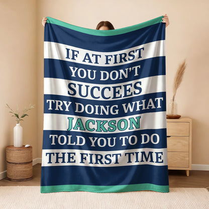 If At First You Don't Succeed Blue & White Striped Fleece Blanket JACKSON 13K1 BK55