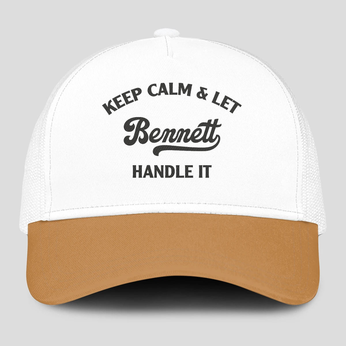 Keep Calm & Let Your Name Handle It Yellow And White Mesh Cap BENNETT 13K1 C205PF