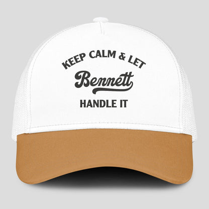 Keep Calm & Let Your Name Handle It Yellow And White Mesh Cap BENNETT 13K1 C205PF