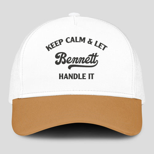 Keep Calm & Let Your Name Handle It Yellow And White Mesh Cap BENNETT 13K1 C205PF