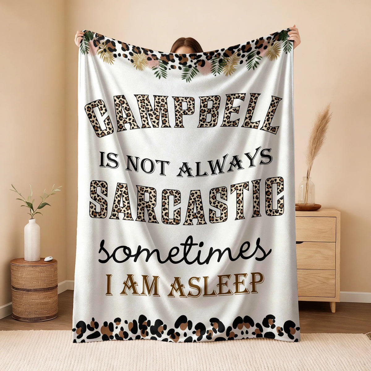Your Name Sarcastic Leopard Print Fleece Blanket CAMPBELL 13K1 BK61