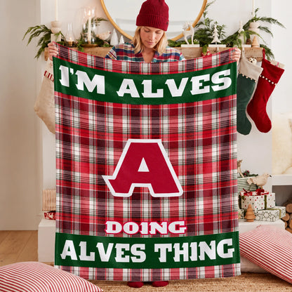 I'm Name Doing Name Things Red Plaid Fleece Blanket ALVES 13K1 BK49