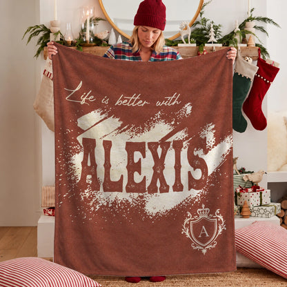 Life Is Better With Your Name Terracotta Cream Fleece Blanket ALEXIS 13K1 BK30