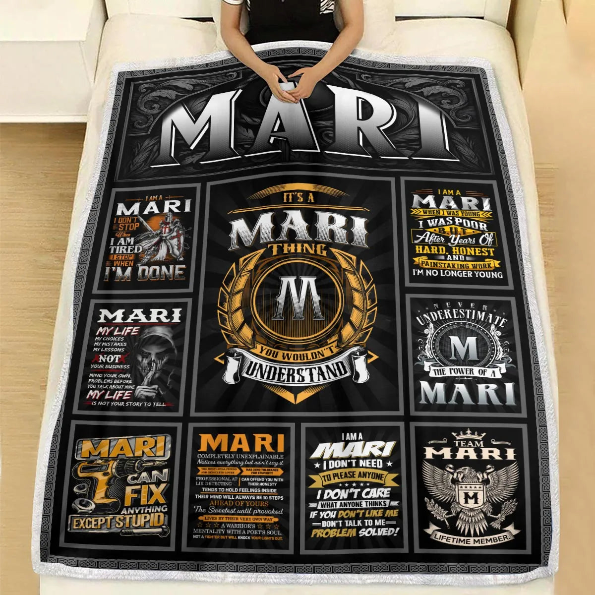 MARI Personalized Blanket | Custom Name Cozy Throw Gift 13K2-BK2
