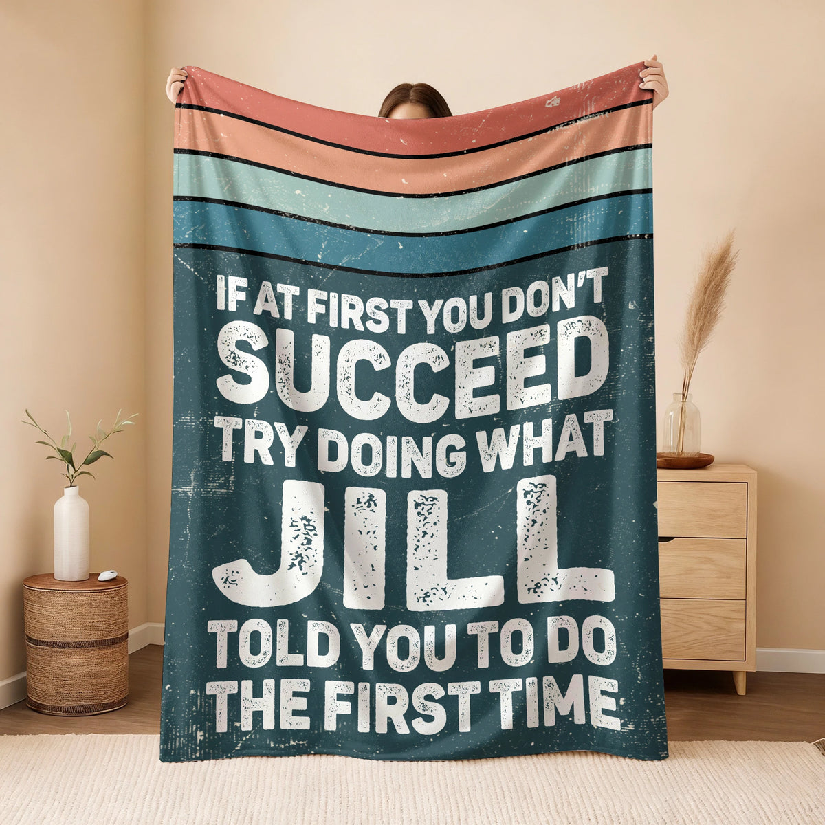 If At First You Don’t Succeed Retro Green Fleece Blanket JILL 13K1 BK29