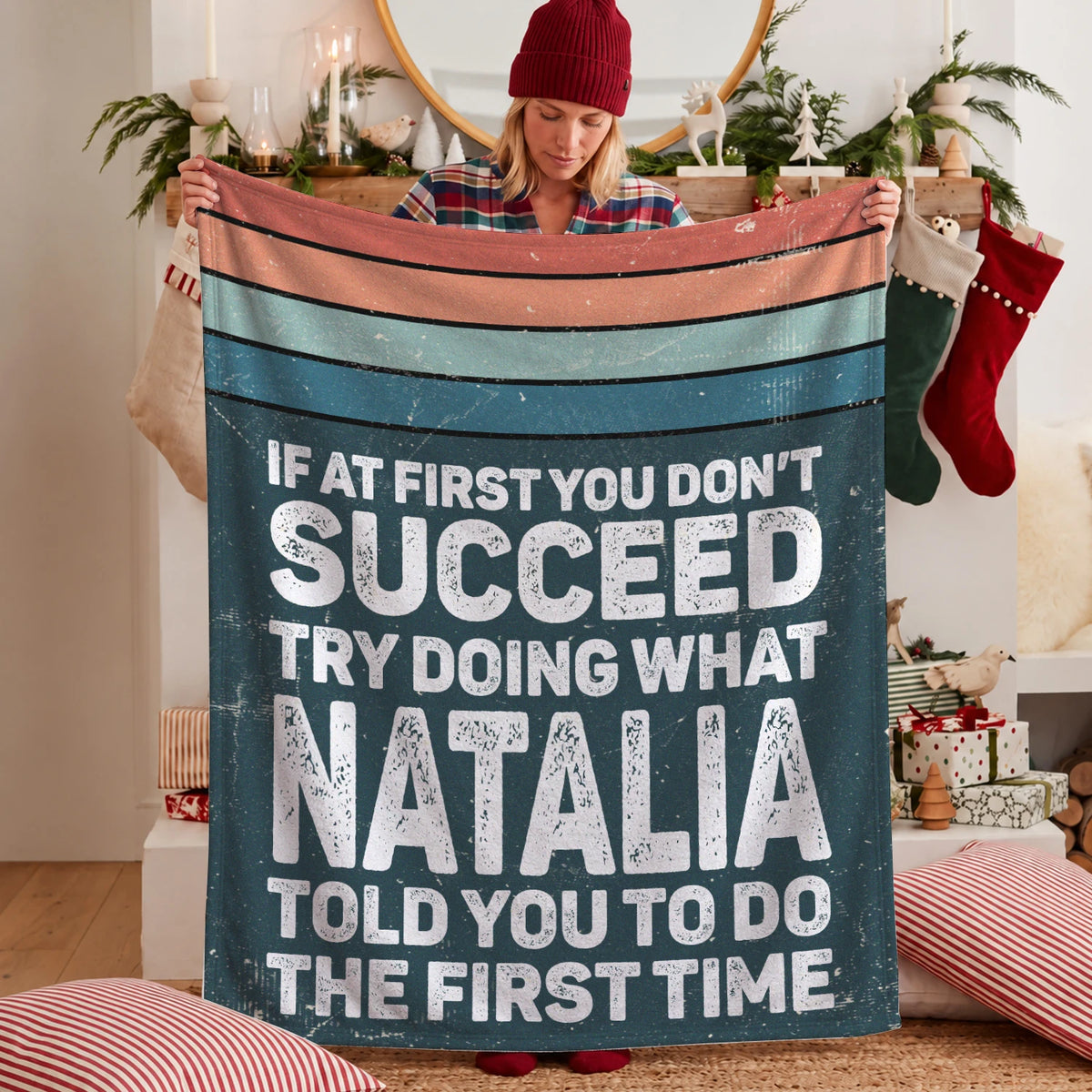 If At First You Don’t Succeed Retro Green Fleece Blanket NATALIA 13K1 BK29
