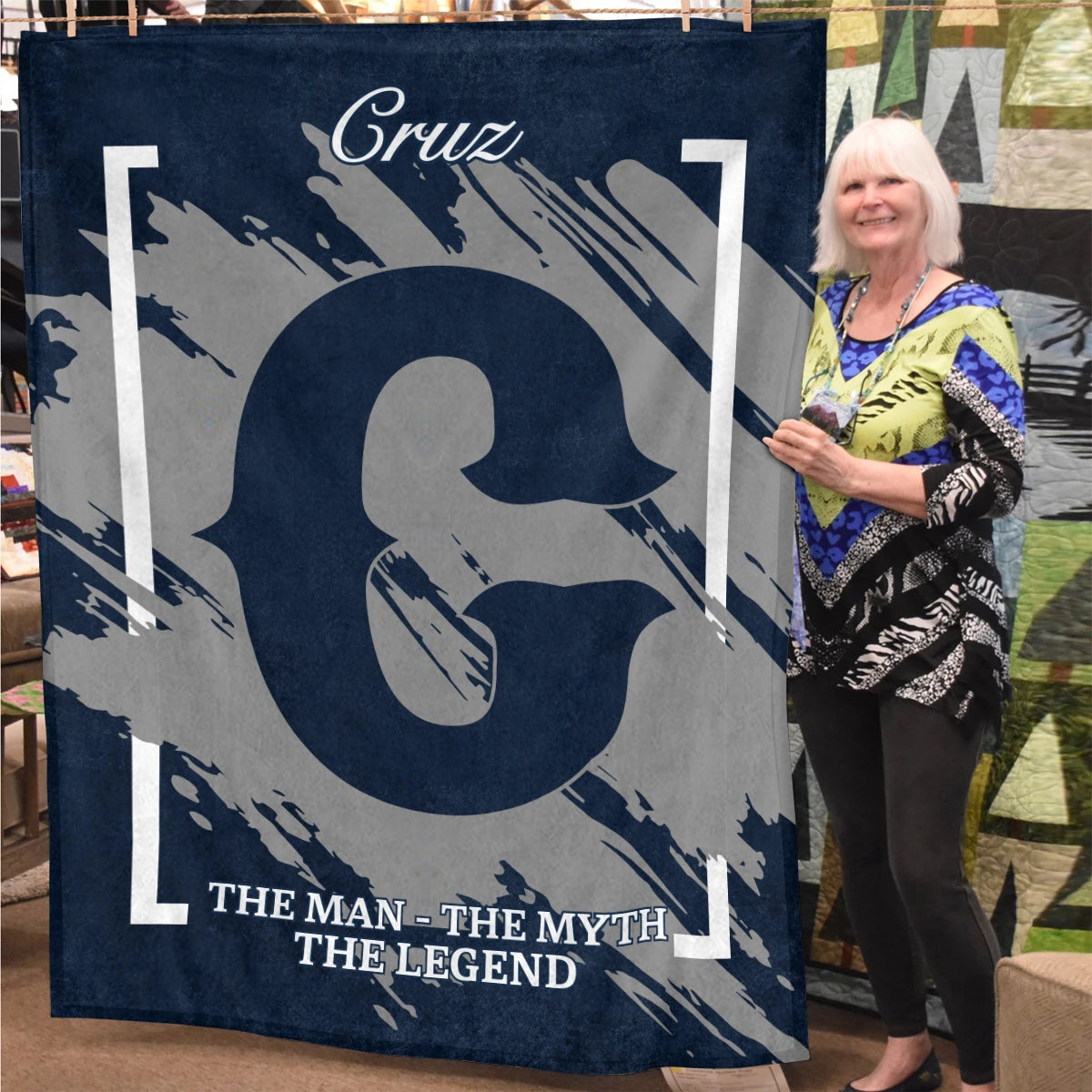 The Man The Myth The Legend Navy Baseball Fleece Blanket CRUZ 13K1 BK17