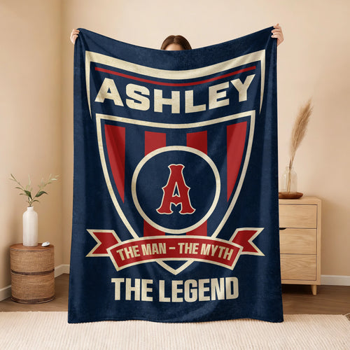 The Man The Myth The Legend Blue Burgundy Baseball Blanket ASHLEY 13K1 BK18