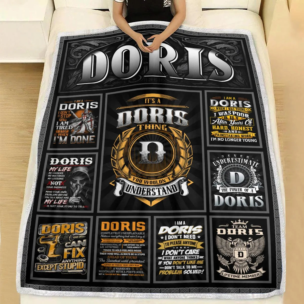 DORIS Personalized Blanket | Custom Name Cozy Throw Gift 13K2-BK2