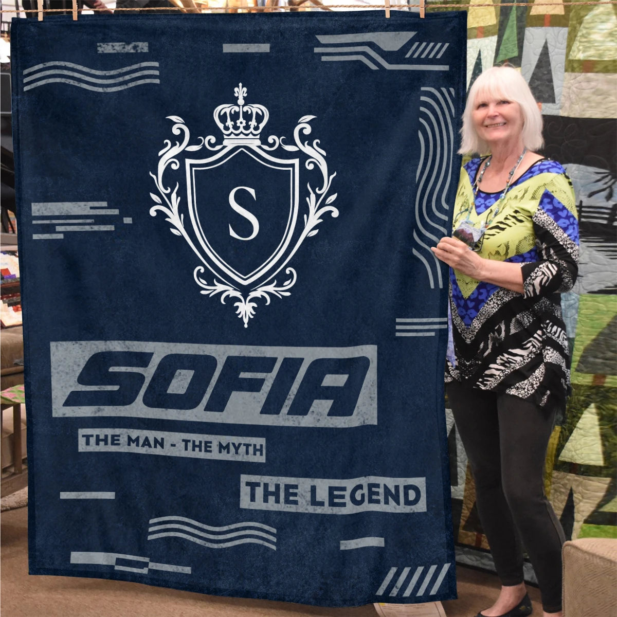 The Man The Myth The Legend Blue & Gray Fleece Blanket  SOFIA 13K1 BK08