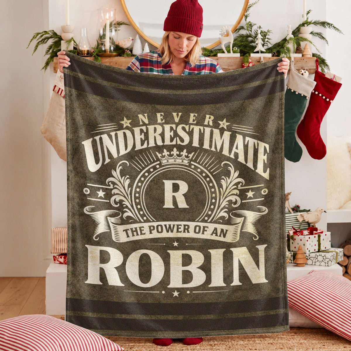Never Underestimate The Power Of A Name Olive Green Army Fleece Blanket ROBIN 13K1 BK46