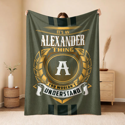 It's A Your Name Thing Olive Green Logo Fleece Blanket ALEXANDER 13K1 BK31