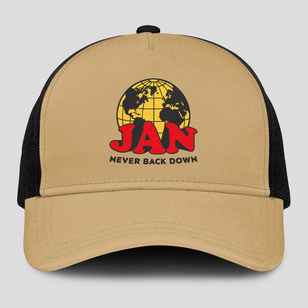 Never Back Down World Logo Khaki Mesh Cap JAN 13K1 C212PF
