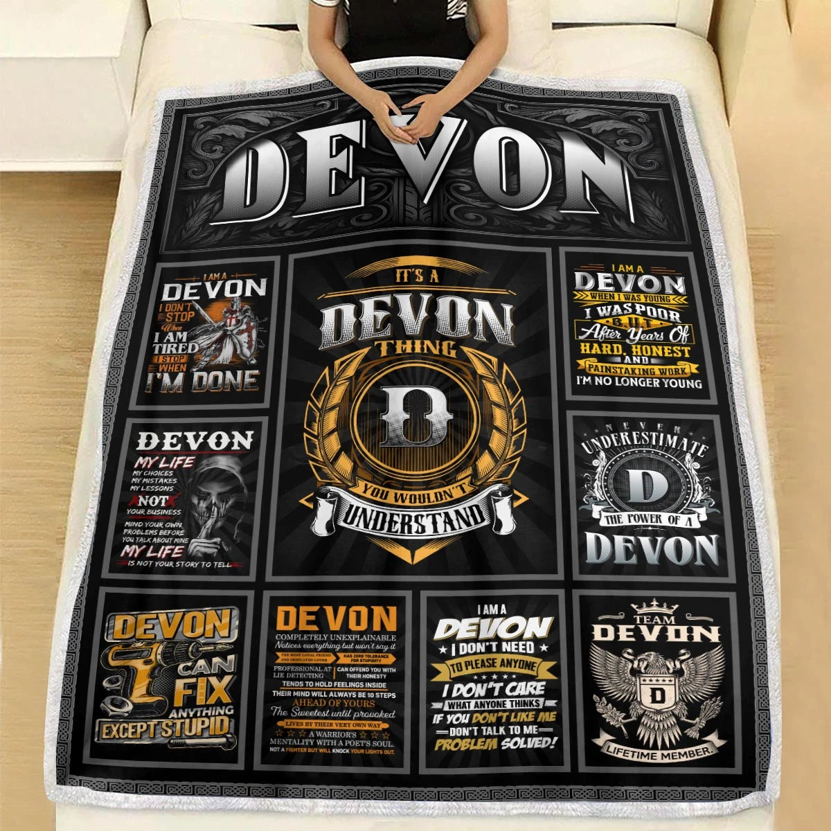 DEVON Personalized Blanket | Custom Name Cozy Throw Gift 13K4-BK2