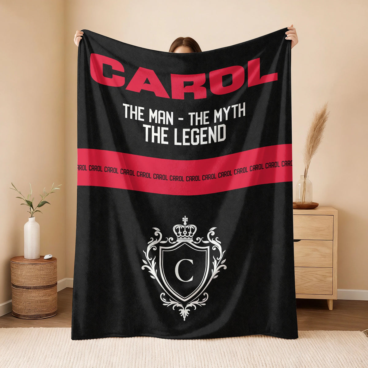 The Man The Myth The Legend Black Red Fleece Blanket CAROL 13K1 BK14