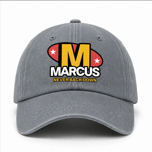 Never Back Down With Your Name And Initial Letter Washed Cap MARCUS 13K1 C82PF
