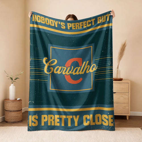 Nobody's Perfect But Your Name Is Close Vintage Blue & Brown Fleece Blanket CARVALHO 13K1 BK54