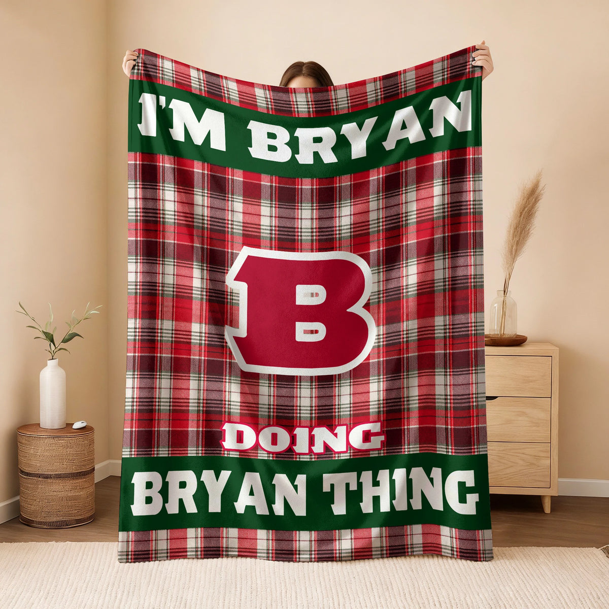 I'm Name Doing Name Things Red Plaid Fleece Blanket BRYAN 13K1 BK49