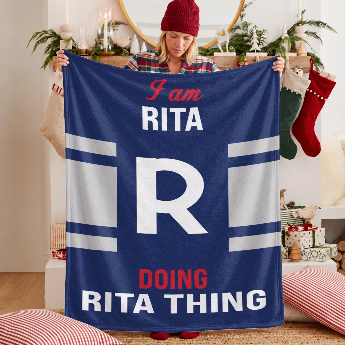 I'm Name Doing Name Things Navy Fleece Blanket RITA 13K1 BK51
