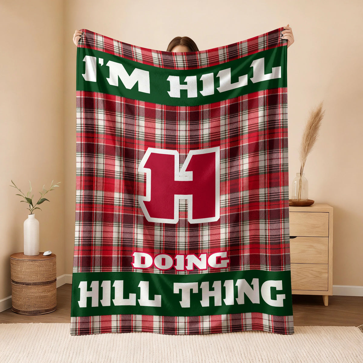 I'm Name Doing Name Things Red Plaid Fleece Blanket HILL 13K1 BK49