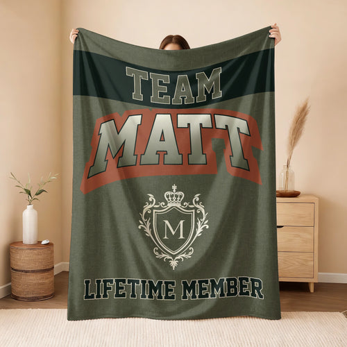 Team Your Name Lifetime Member Sage Green Fleece Blanket MATT 13K1 BK22