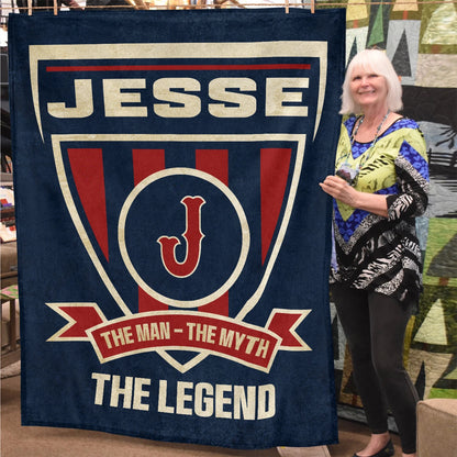 The Man The Myth The Legend Blue Burgundy Baseball Blanket JESSE 13K1 BK18
