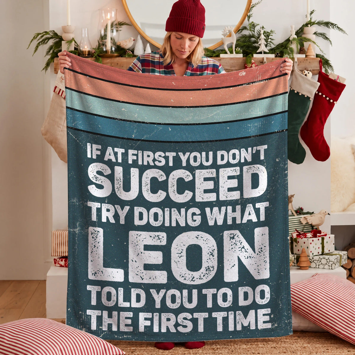 If At First You Don’t Succeed Retro Green Fleece Blanket LEON 13K1 BK29