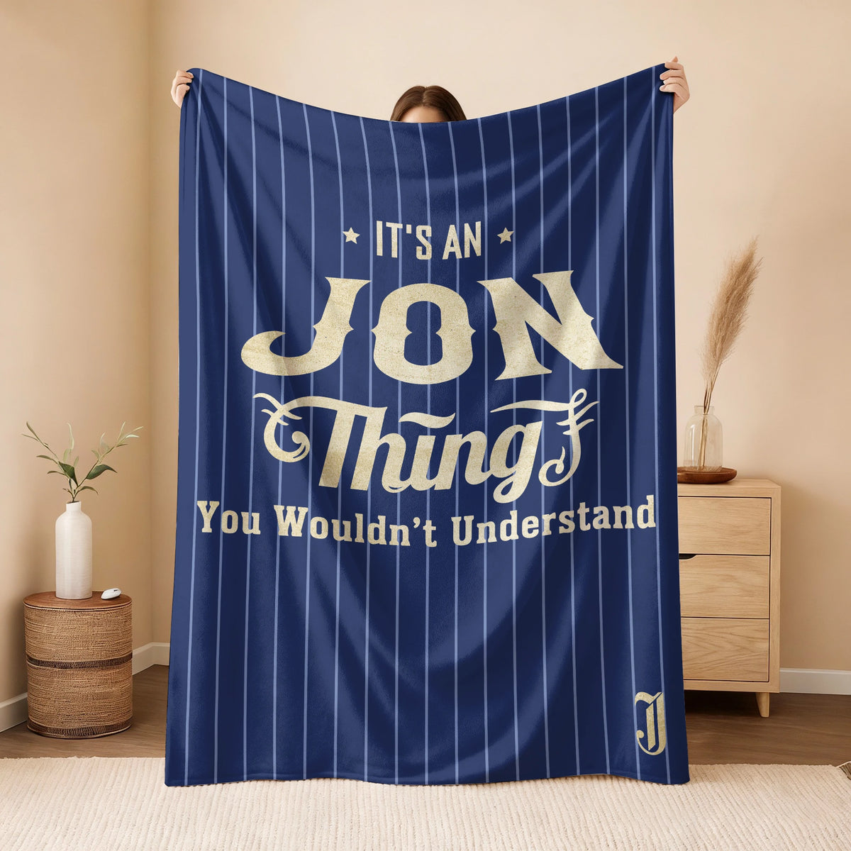 Your Name Thing Striped Blue Fleece Blanket JON 13K1 BK23