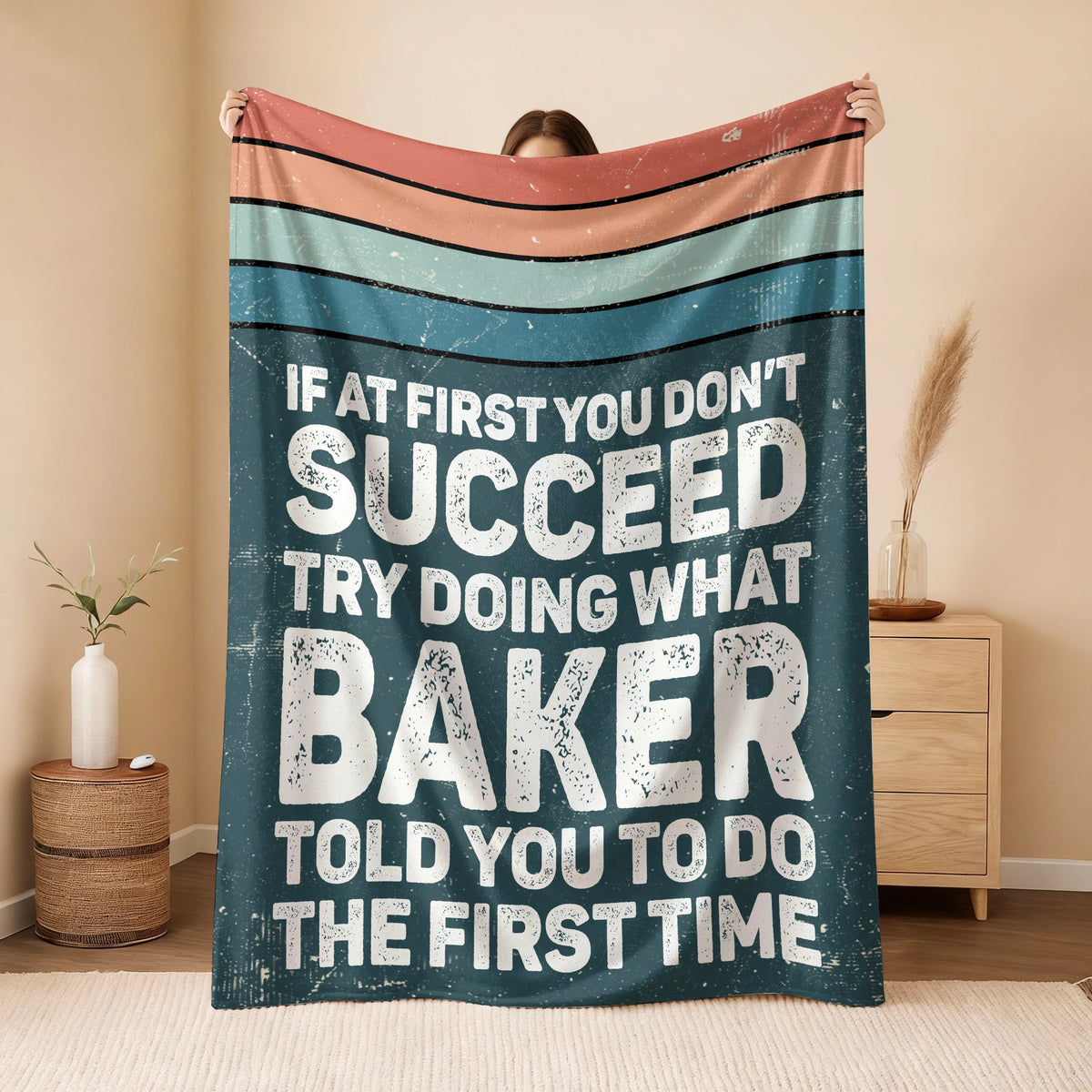 If At First You Don’t Succeed Retro Green Fleece Blanket BAKER 13K1 BK29
