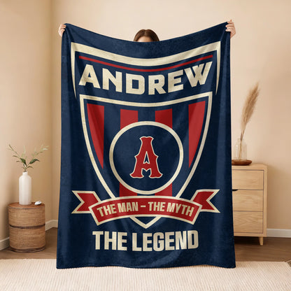 The Man The Myth The Legend Blue Burgundy Baseball Blanket ANDREW 13K1 BK18