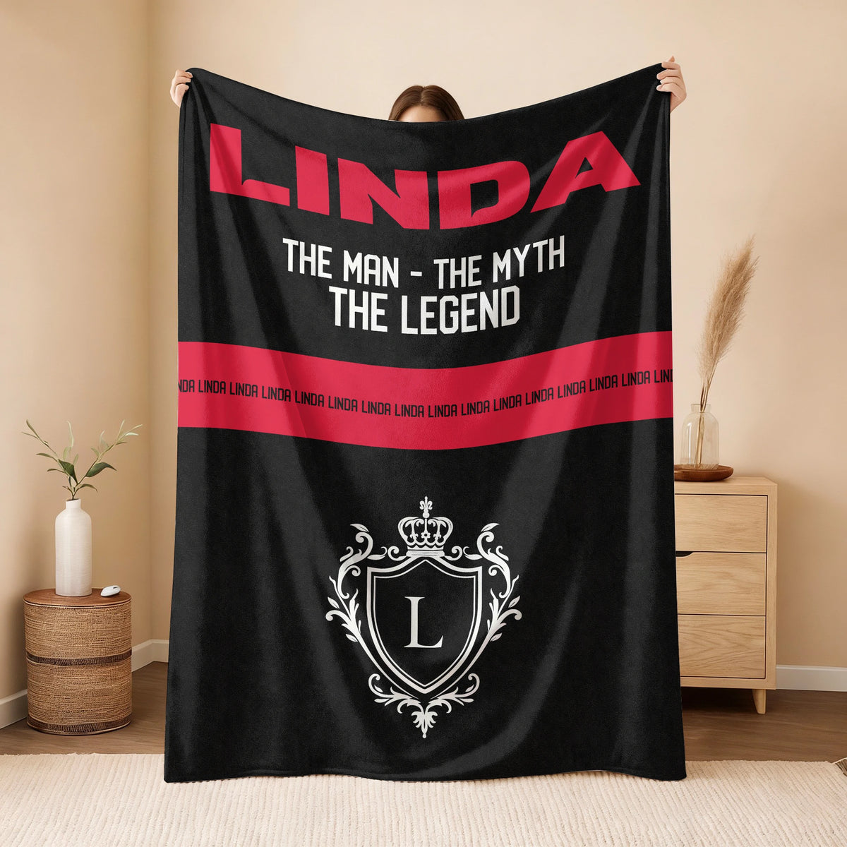 The Man The Myth The Legend Black Red Fleece Blanket LINDA 13K1 BK14