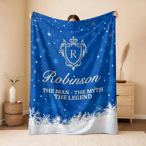 The Man The Myth The Legend Navy Christmas Fleece Blanket ROBINSON 13K1 BK15