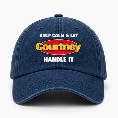 Keep Calm & Let Your Name Handle It Yellow And Red Logo Washed Cap COURTNEY 13K1 C172PF