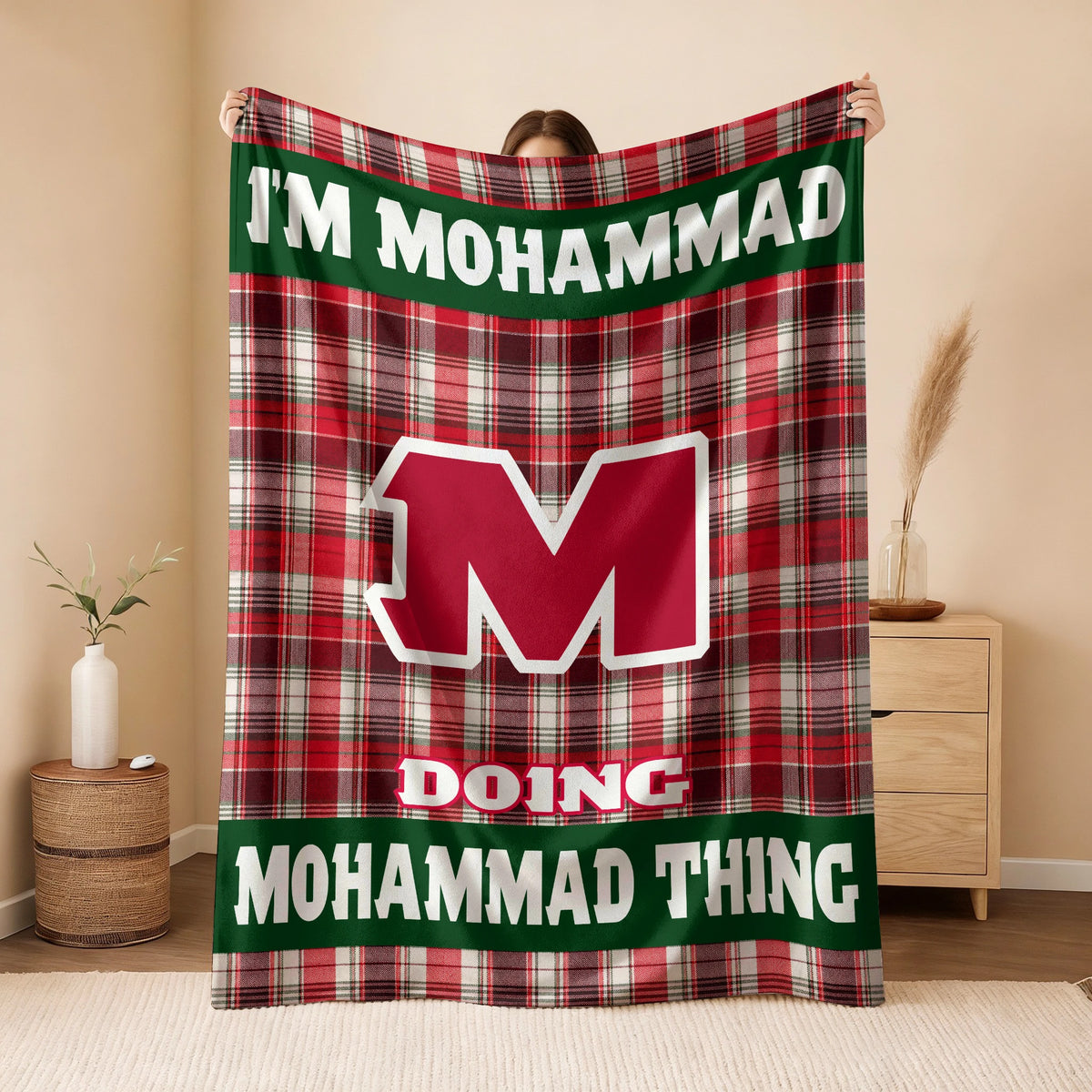 I'm Name Doing Name Things Red Plaid Fleece Blanket MOHAMMAD 13K1 BK49