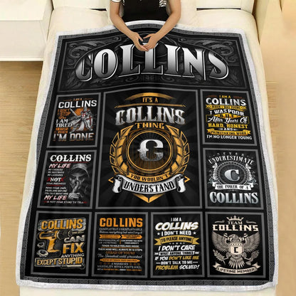 COLLINS Personalized Blanket | Custom Name Cozy Throw Gift 13K1-BK2