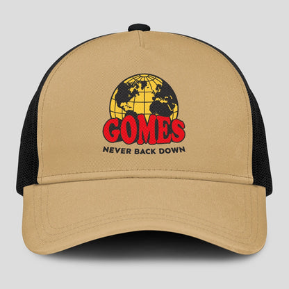Never Back Down World Logo Khaki Mesh Cap GOMES 13K1 C212PF