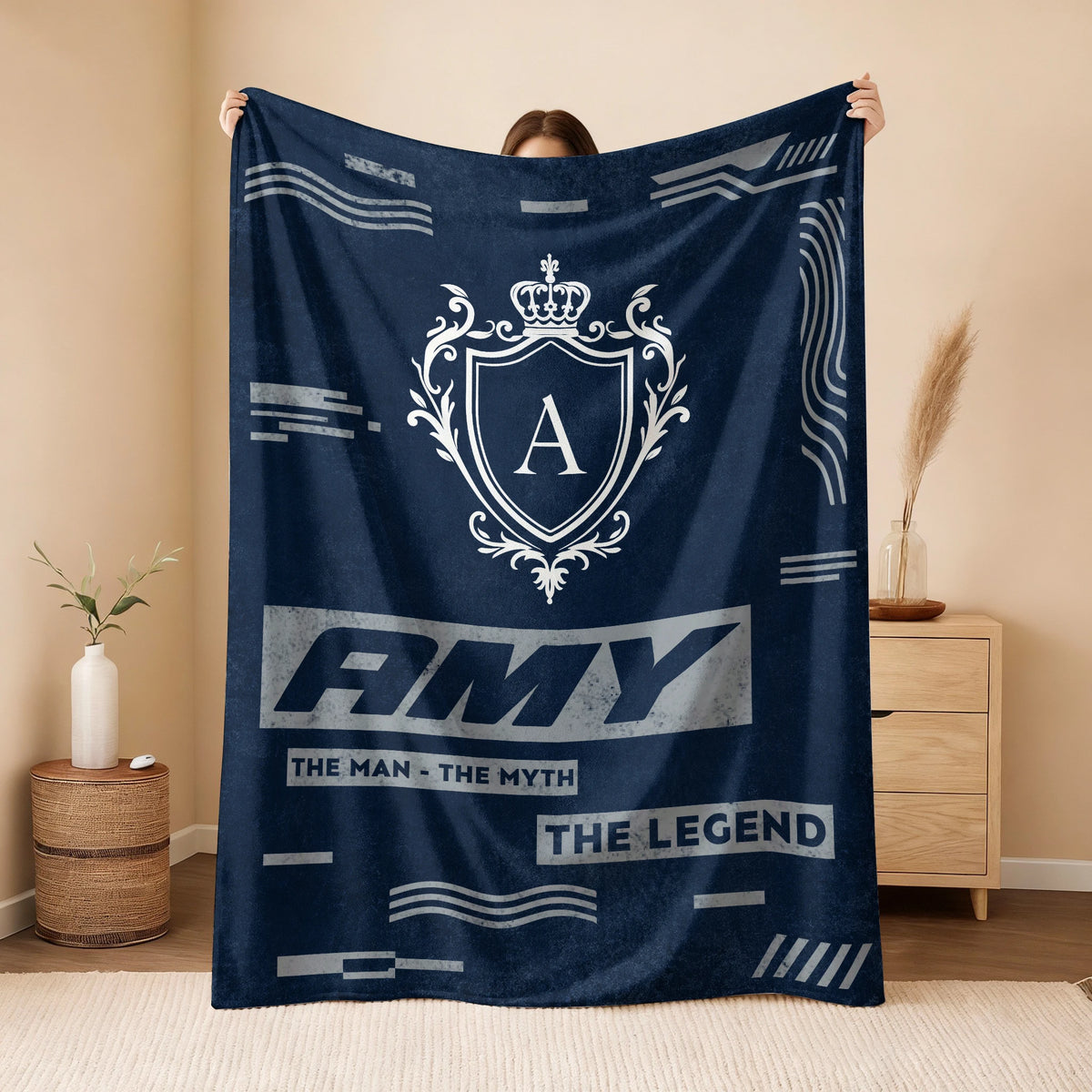 The Man The Myth The Legend Blue & Gray Fleece Blanket  AMY 13K1 BK08