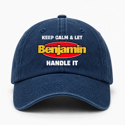 Keep Calm & Let Your Name Handle It Yellow And Red Logo Washed Cap BENJAMIN 13K1 C172PF