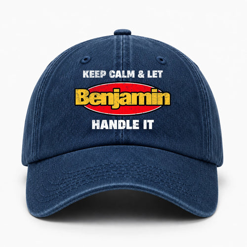 Keep Calm & Let Your Name Handle It Yellow And Red Logo Washed Cap BENJAMIN 13K1 C172PF