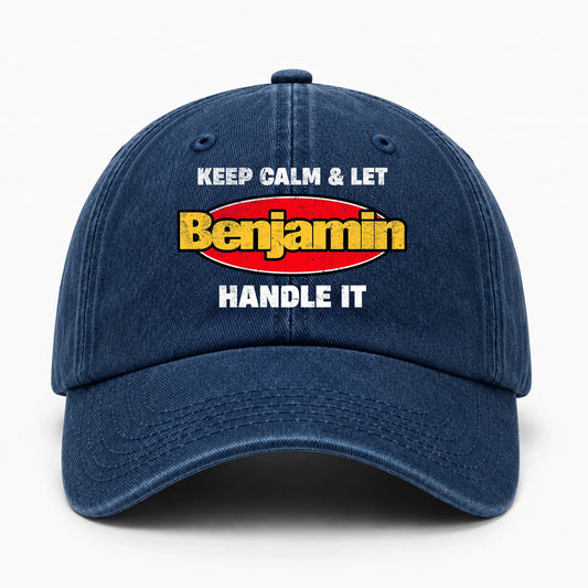 Keep Calm & Let Your Name Handle It Yellow And Red Logo Washed Cap BENJAMIN 13K1 C172PF