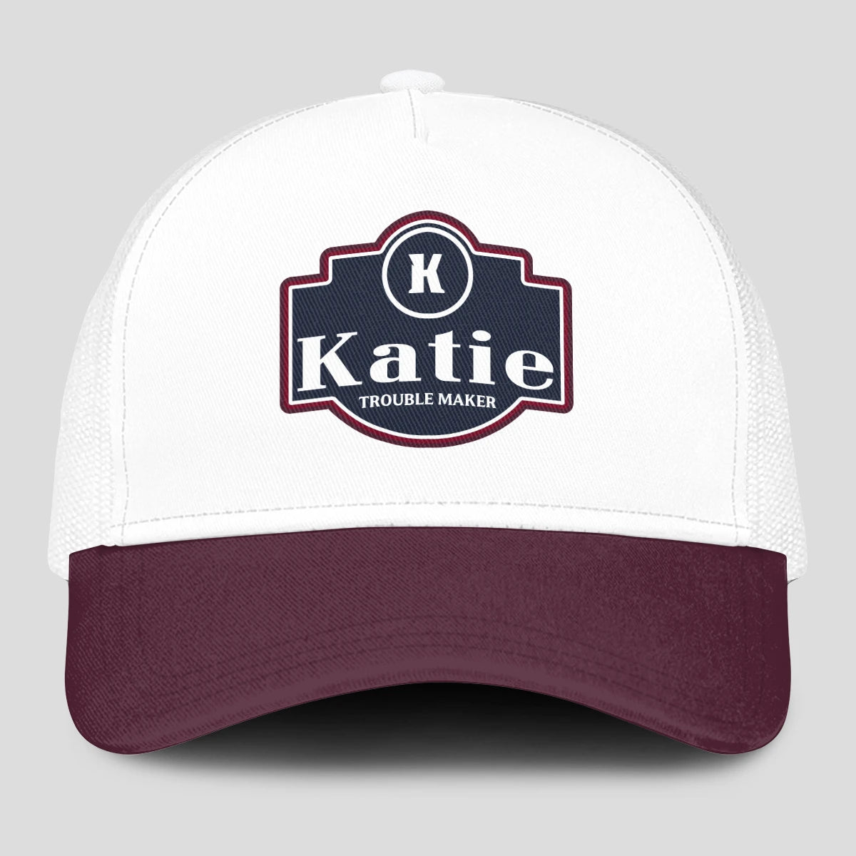 Trouble Maker Burgundy And White Funny Mesh Cap KATIE 13K1 C201PF