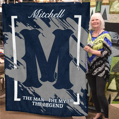 The Man The Myth The Legend Navy Baseball Fleece Blanket MITCHELL 13K1 BK17