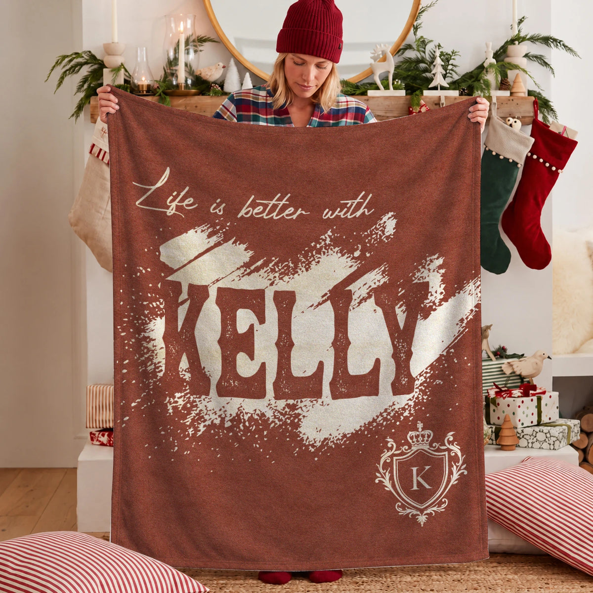 Life Is Better With Your Name Terracotta Cream Fleece Blanket KELLY 13K1 BK30