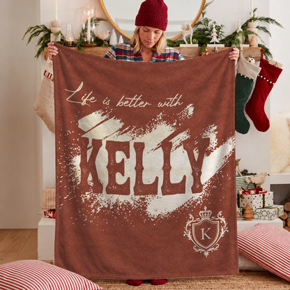 Life Is Better With Your Name Terracotta Cream Fleece Blanket KELLY 13K1 BK30