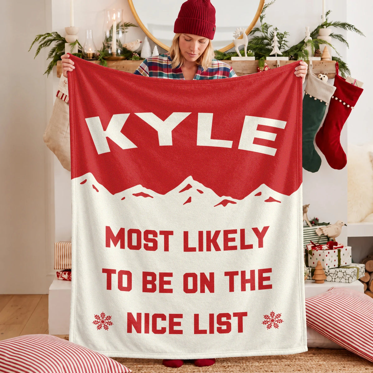 Most Likely on the Nice List Red Vintage Christmas Fleece Blanket KYLE 13K1 BK63